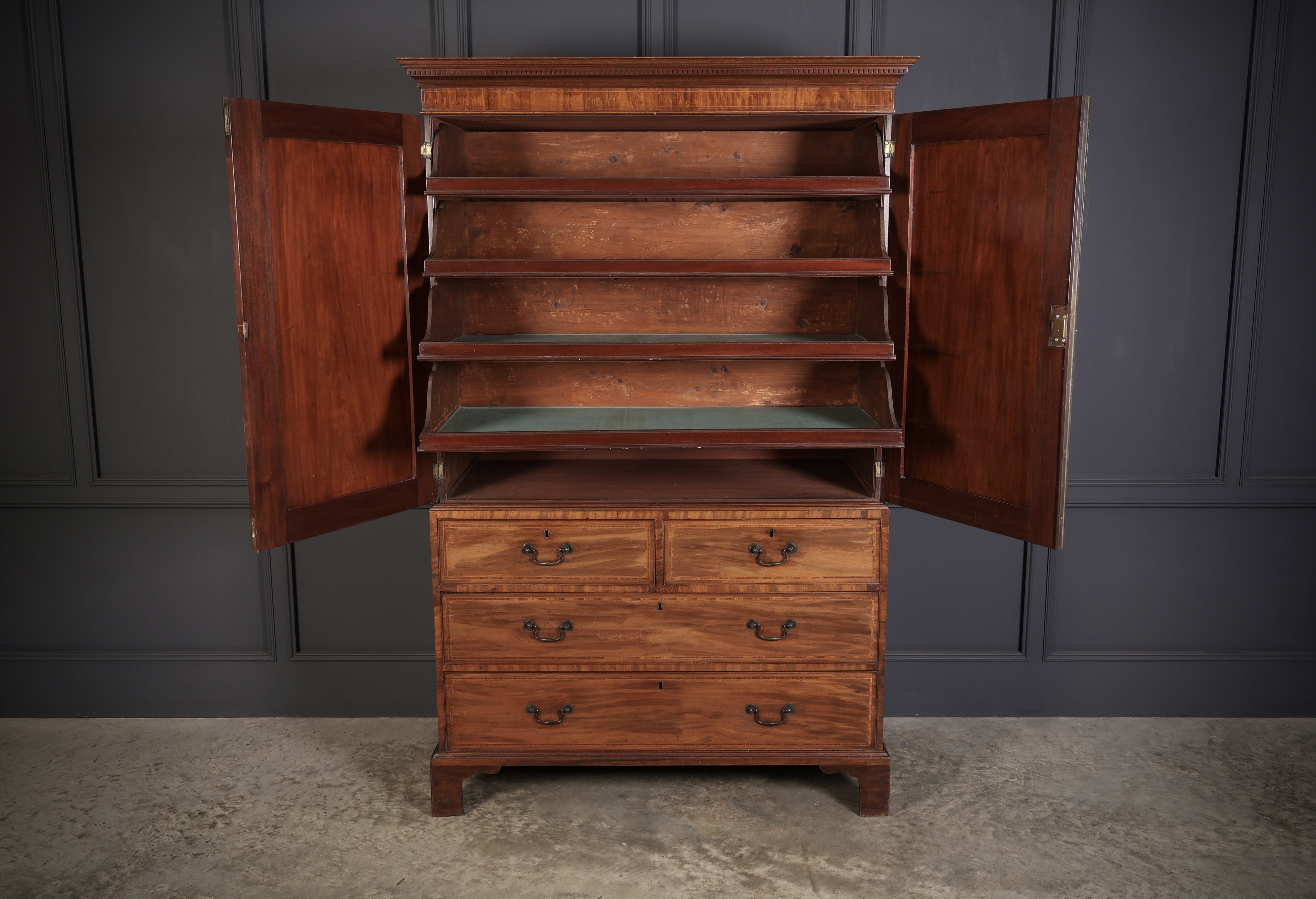 18th Century Inlaid Mahogany Linen Press Cupboard 18th century Antique Cupboards 9